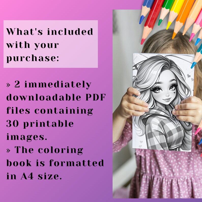 Cute Girl in Spring Rain Coloring Book, Cute Girl in Spring Rain Grayscale Coloring Book for Kids and Adults, Printable PDF