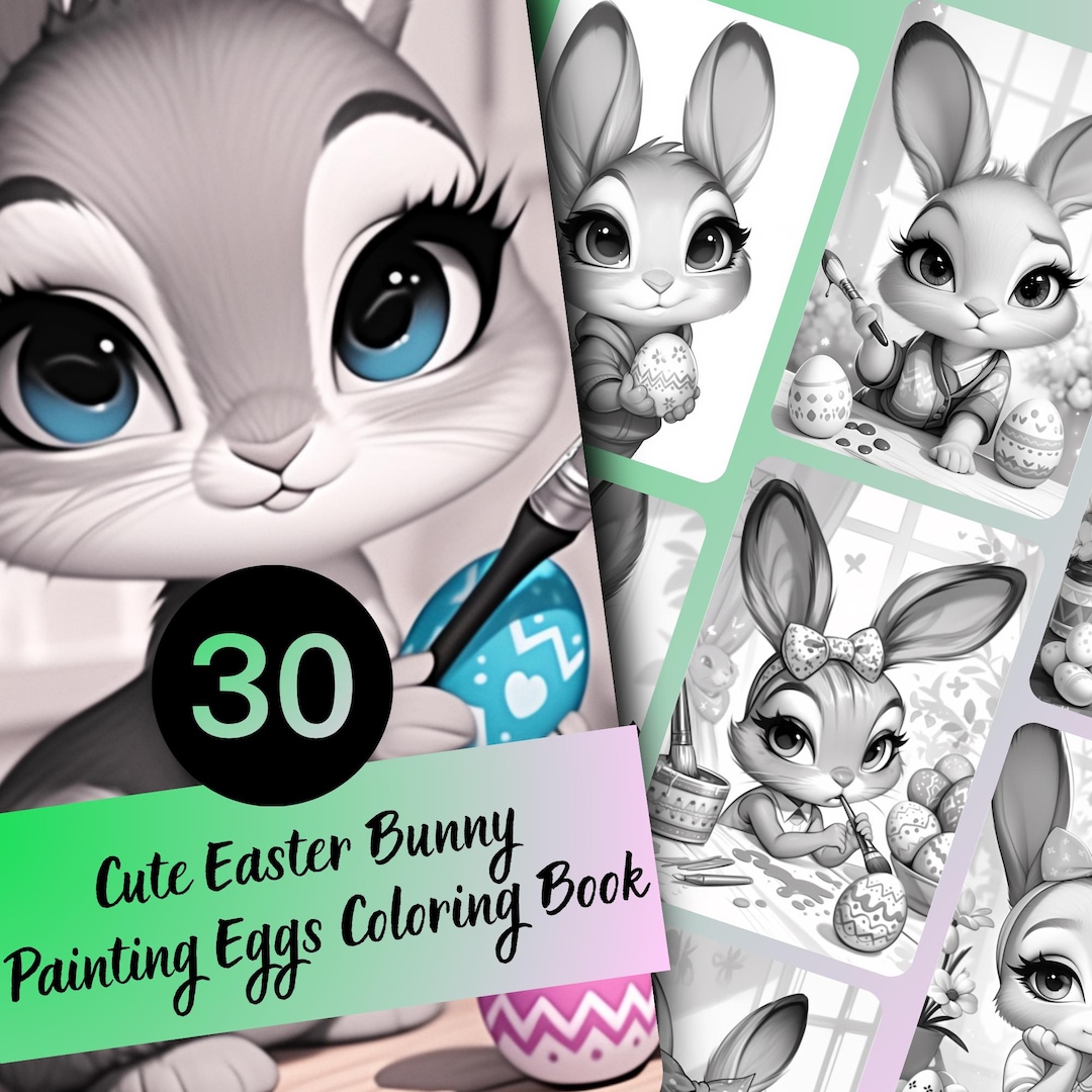 Easter Bunny Coloring Book for Adults and Teens, 30 Grayscale Coloring ...