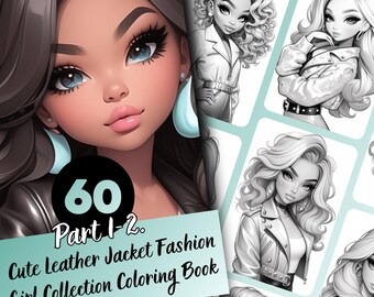 Leather Jacket Fashion Girl Coloring Book for Adults and Teens, 60 Grayscale Coloring Pages, Printable PDF Instant Download