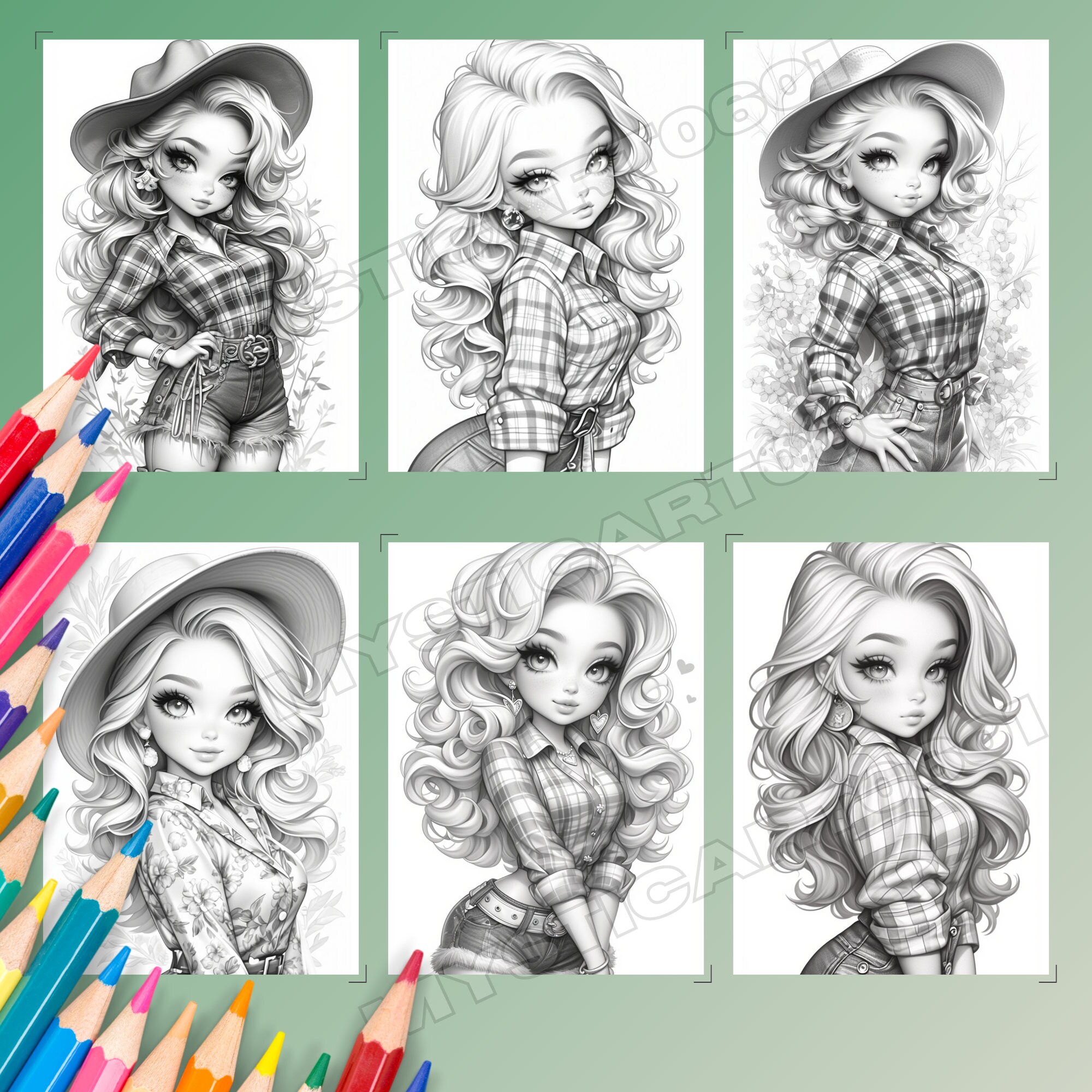 Cute Country Fashion Girl Coloring Book, 30 Pages of Featuring Adorable ...