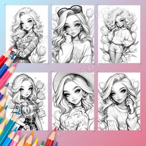 Cute Tulip Flower Girl Coloring Book - 30 Page Grayscale Coloring Book ...
