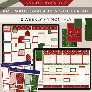 Holiday Digital Planner Stickers & Instant Goodnotes Planner Spreads | Pre-Cropped PNG Monthly Weekly Scrapbook Christmas Digital Stickers
