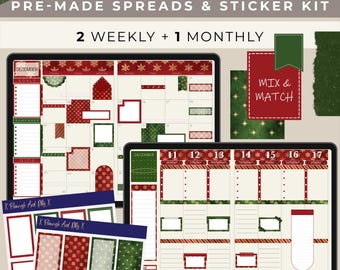 Holiday Digital Planner Stickers & Instant Goodnotes Planner Spreads | Pre-Cropped PNG Monthly Weekly Scrapbook Christmas Digital Stickers
