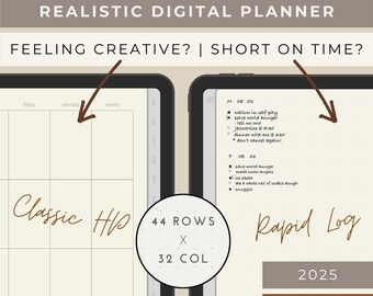 2025 Digital Bullet Journal • Realistic Dot Grid Notebook Daily Journal | Minimalist Goodnotes Planner Weekly Digital Planner MONDAY start
