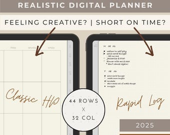 2025 Digital Bullet Journal • Realistic Dot Grid Notebook Daily Journal | Minimalist Goodnotes Planner Weekly Digital Planner SUNDAY start