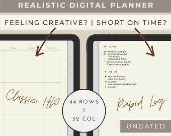 Realistic Digital Bullet Journal • Dot Grid Notebook Daily Journal, Minimalist Goodnotes Planner UNDATED Weekly Digital Planner MONDAY start