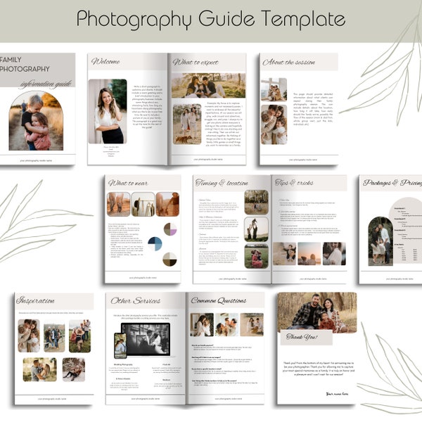 Family Photography Guide Template, Services & Pricing, Client Brochure template, Portfolio