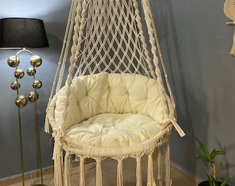 Sedia amaca in macramè, altalena, decorazione boho per veranda interna, altalena,