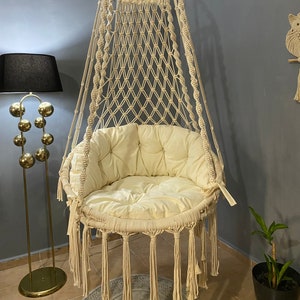 Macrame Hanging chair , Indoor swing , Bedroom hammock chair swing , Porch swing, Macrame Hammock Swing Chair , Indoor hammock chair