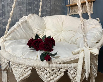 Handmade Macrame Swing Chair, Boho Indoor Hammock, Hanging Bracket Included