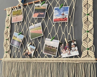 Suporte para fotos em macramê, expositor de fotos em estilo boho, decoração de parede para dormitório com colagem, expositor de fotos Instax, presentes de Natal, inclui prendedores de madeira H02