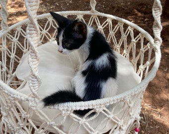 XL Macrame Cat Hammock, Boho Cat Swing Bed, Handmade Pet Gift