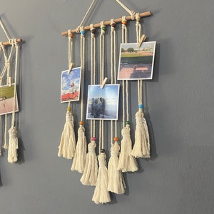 Macrame Photo Hanger, Boho Twine Photo Display, Collage Dorm Wall Decor, Instax Photo Display, Christmas Gifts, Included Wooden Clips H02