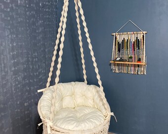Handmade Macrame Hammock Swing Chair with Pillows, Boho Decor