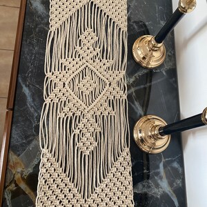 Beige Macrame Table Runner, Handmade Boho Table Runner, Unique Crochet Table Runner, Boho Kitchen Decor, Macrame Dining Room Decor