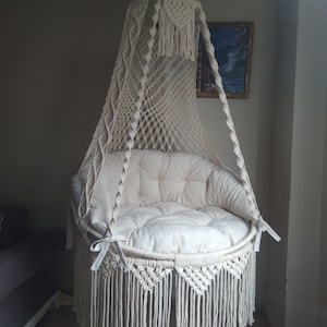 Macrame Hammock Chair, Macrame Round Swing, Hanging Cotton Macrame Hammock Chair, Macrame Swing Chair,Luxuorious Swing