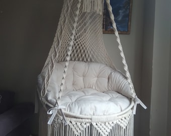 Sedia amaca in macramè fatta a mano, altalena sospesa Boho