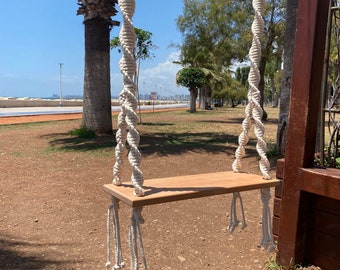 Handmade Macrame Wood Swing, Boho Decor, Adult Tree Swing