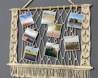 Macramé-fotohanger, boho-muurdecoratie, inclusief houten clips