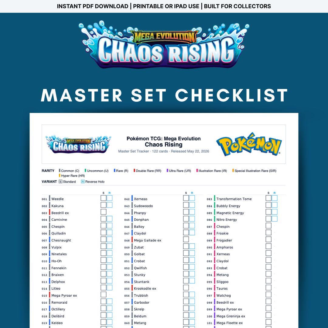 Pokemon TCG Mega Evolution Chaos Rising Master Set Checklist ...