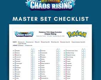 Checklist Pokemon TCG Mega Evolution Chaos Rising Master Set | Afdrukbare pdf-tracker | 122 kaarten | Digitale download GoodNotes iPad