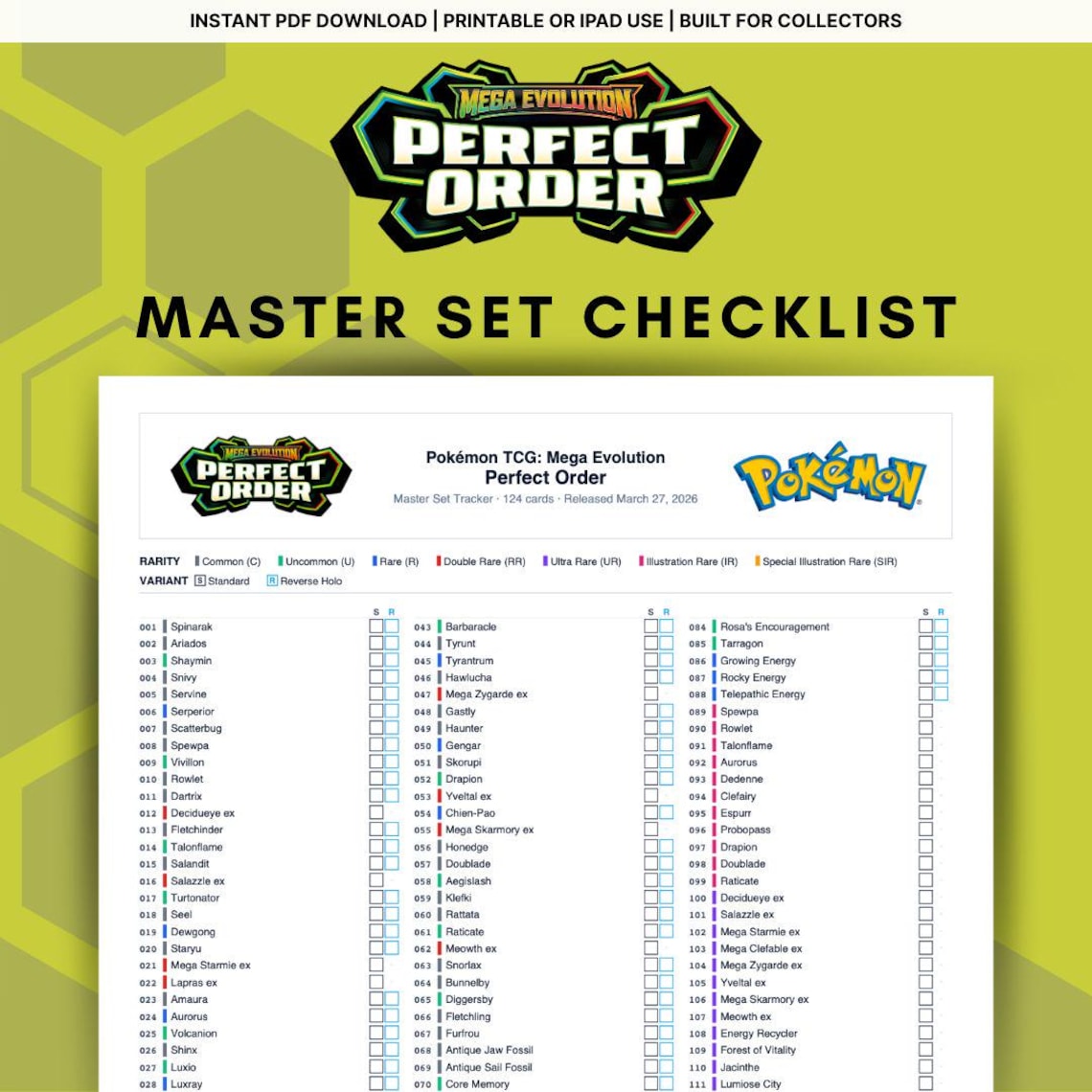 Perfect Order Visual Set List.pdf Perfect Order Master Set Checklist | Pokemon TCG Tracker | Printable ...