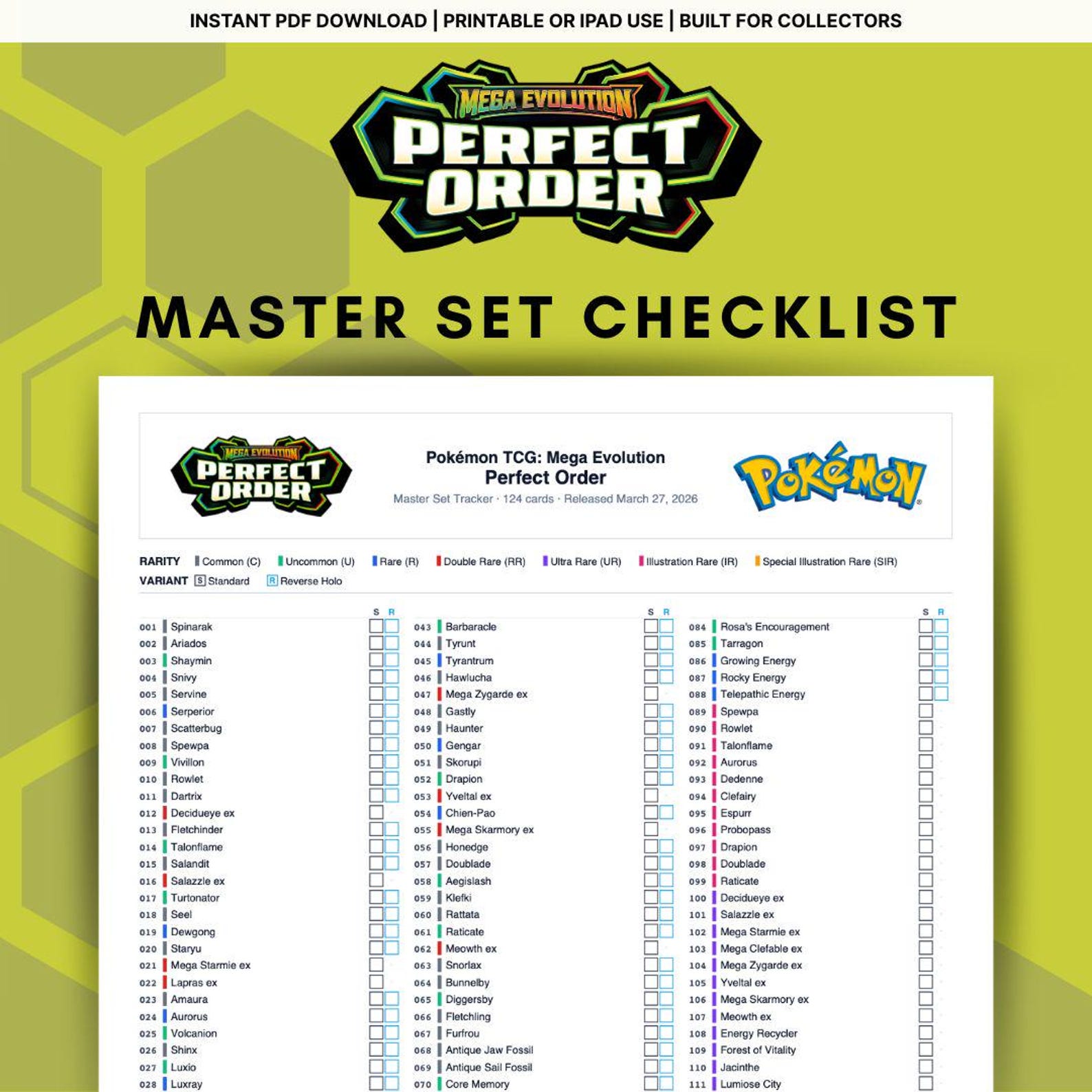 Perfect Order Master Set Checklist | Pokemon TCG Tracker | Printable