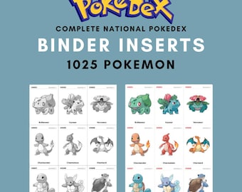 National Pokédex Binder Inserts 1-1025 | Black + White + Colour | Printable Placeholders + Checklist | Digital Download