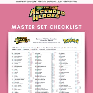 Lista de verificação do Conjunto Mestre de Heróis Ascendidos | Rastreador de Pokémon TCG | PDF para impressão | GoodNotes para iPad | Download digital