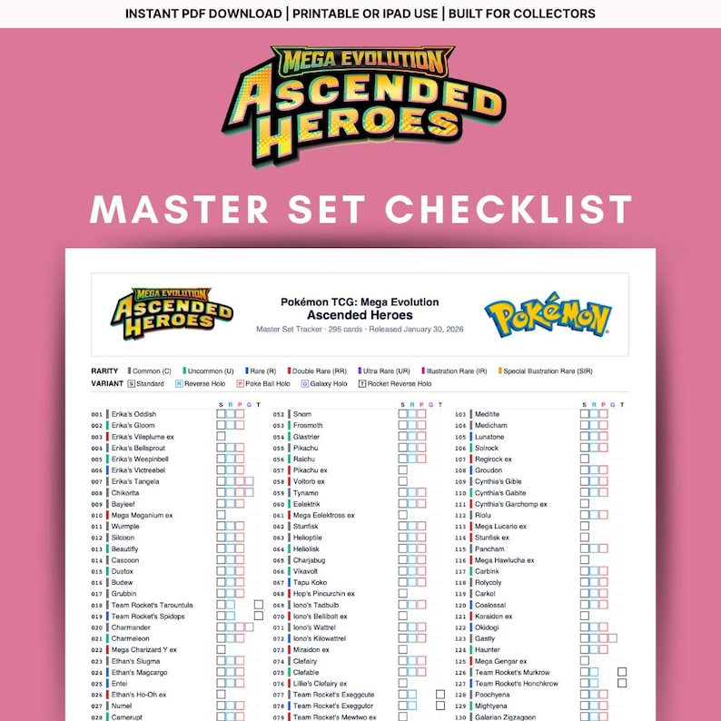 Ascended Heroes Master Set Checklist | Pokemon TCG Tracker | Printable ...