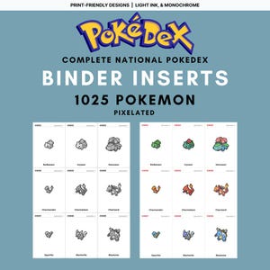 National Pokedex Binder Inserts 1-1025 | Pokemon Binder Pages | Printable Placeholders | Pixel Art | Digital Download