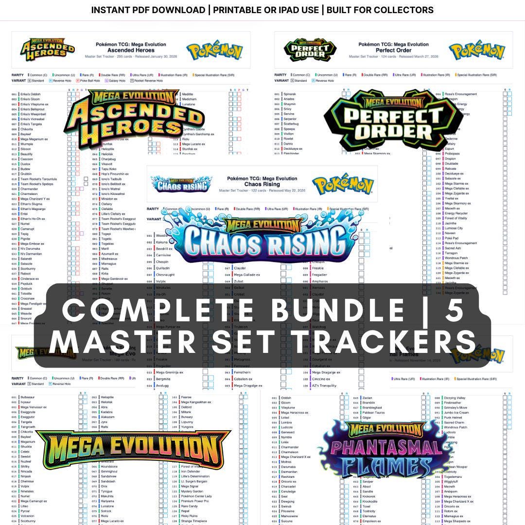Pokémon Master Set Checklist Bundle | Mega Evolutions, Phantasmal ...