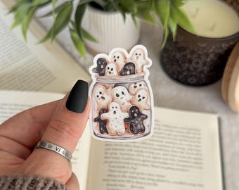 Ghost Cookie Jar Vinyl Sticker | Little Turkey Shoppe | cozy fall sticker, cozy halloween sticker, neutral fall kindle sticker, spooky babe