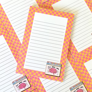 Too Many Tabs Notepad, 4x6 | Little Turkey Shoppe | Pink and Yellow Checkered Notepad