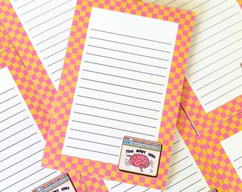 Too Many Tabs Notepad, 4x6 | Little Turkey Shoppe | Pink and Yellow Checkered Notepad