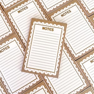 Brown Scalloped Notepad, 4x6 | Little Turkey Shoppe | Coquette Girly Notepad with Pink and Brown Stripes for Fall