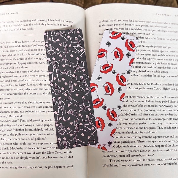 Dancing Skeletons and Vampire Teeth Bookmark Set | Little Turkey Shop | halloween bookmark,