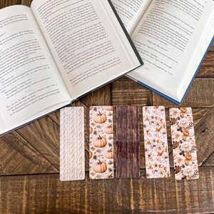 Cozy Fall Bookmark Set | Little Turkey Shop | Watercolor pumpkin bookmark, fall floral bookmark, fall bookish gift, cozy sweater bookmark image 2