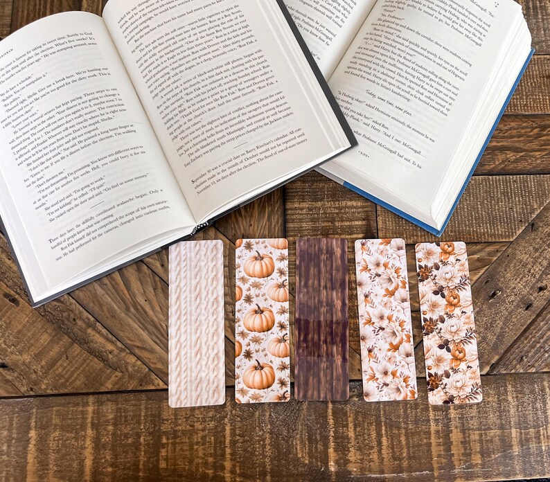 Cozy Fall Bookmark Set | Little Turkey Shop | Watercolor pumpkin bookmark, fall floral bookmark, fall bookish gift, cozy sweater bookmark image 2