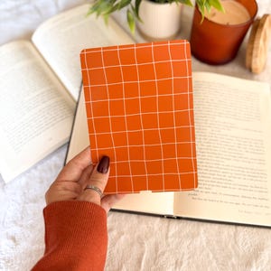 Orange Fall Kindle Inserts | Little Turkey Shoppe | Cozy Fall Pumpkins, Checkered, Stripes, Pumpkin Spice Latte Orange Grid