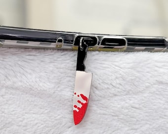 Bloody Knife Acrylic Kindle Charm | Halloween Goth USB C Dust Plug