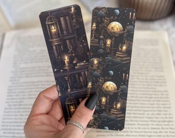 Night Library Bookmarks | Little Turkey Shoppe | Dark Academia and Planets