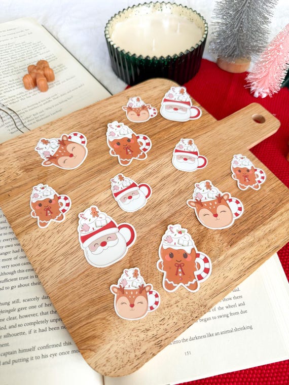 Hot Cocoa Mugs Vinyl Sticker | Christmas Sticker, Hot Chocolate, Reindeer Mug Sticker, Gingerbread Mug Sticker, Santa Mug Sticker