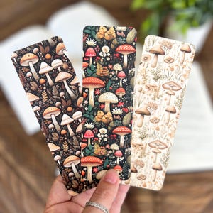 Mushroom Bookmark Set | Little Turkey Shoppe | beige mushrooms, cottagecore bookmark, dark mushroom, dark academia, paper bookmark, bookish
