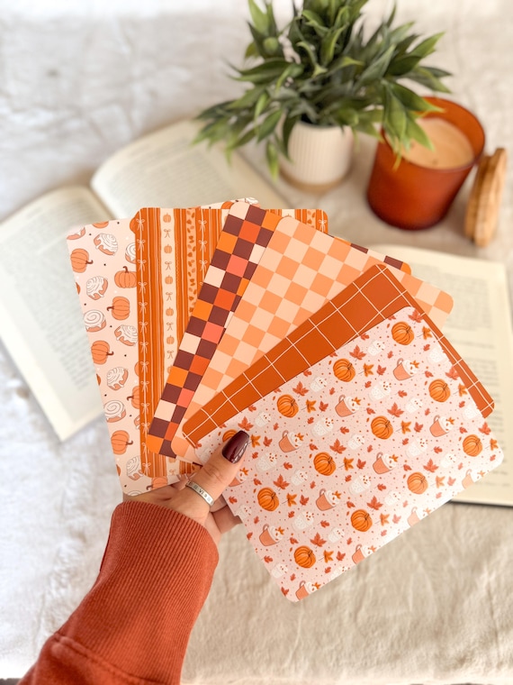 Orange Fall Kindle Inserts | Little Turkey Shoppe | Cozy Fall Pumpkins, Checkered, Stripes, Pumpkin Spice Latte