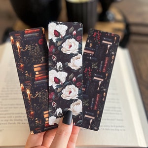 Dark Floral Bookmark | Little Turkey Shoppe | dark academia bookmark dark bookshelf fantasy bookmark dark romance booktok moody mood reader