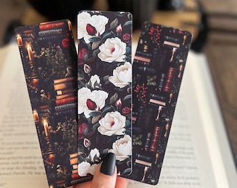 Dark Floral Bookmark | Little Turkey Shoppe | dark academia bookmark dark bookshelf fantasy bookmark dark romance booktok moody mood reader