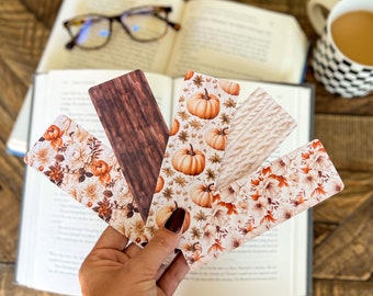 Cozy Fall Bookmark Set | Little Turkey Shop | Watercolor pumpkin bookmark, fall floral bookmark, fall bookish gift, cozy sweater bookmark