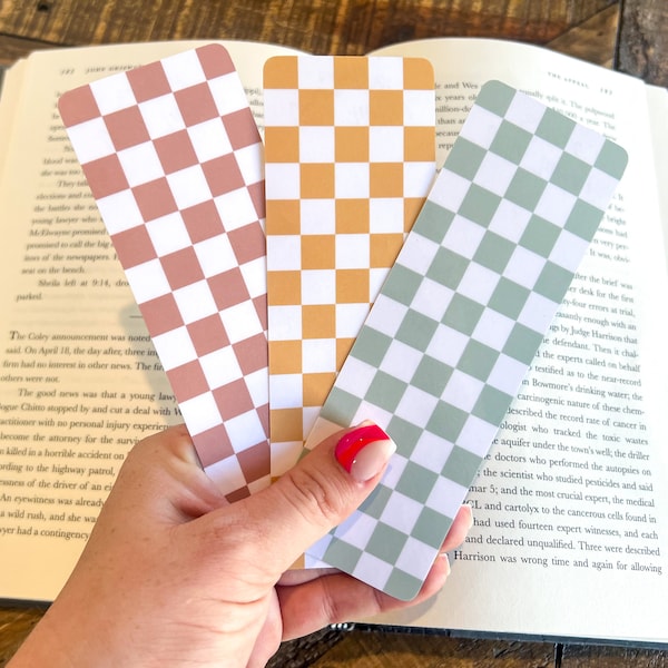 Checkered Bookmark | Books, Journals, Notebooks, Planners | sage checkered, clay checkered, yellow checkered, boho bookmark, gingham