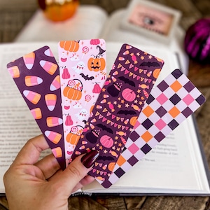 Purple Halloween Bookmark Set | Little Turkey Shoppe | cute pumpkin bookmark, checkered halloween, cute ghost bookmark, trendy pink bookmark